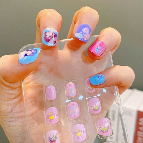 儿童指甲贴片美甲成品2022新款女童可爱公主假指甲贴穿戴式可拆卸