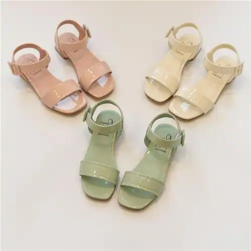 韩版女童凉鞋夏季马卡龙色儿童一字凉鞋时装鞋女孩公主鞋高跟鞋