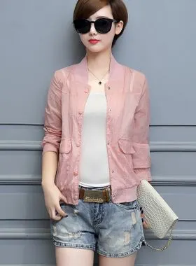 欧雅俏2016夏季新款韩版显瘦印花雪纺薄款捧球服外套开衫大码女装