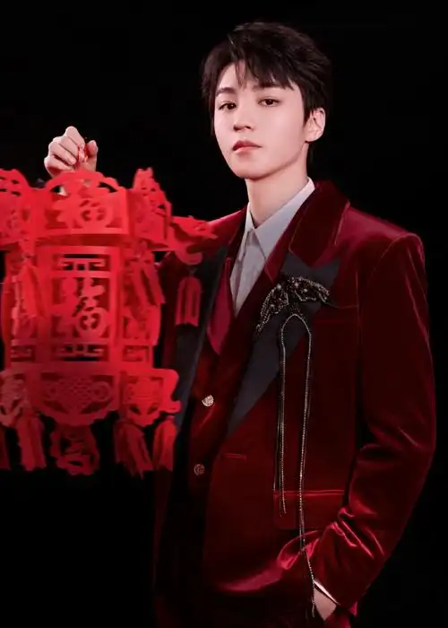 王俊凯新春酒红色西装造型##王俊凯连续第七年登春晚