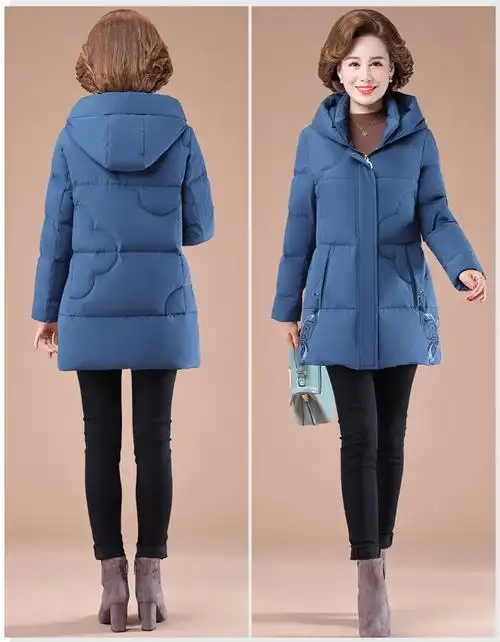妈妈羽绒服中长款洋气2020新款冬季中年加厚棉袄中老年女冬装外套