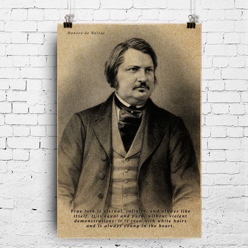 文学家海报 巴尔扎克honore?·de balzac 法国文学大师肖像复古