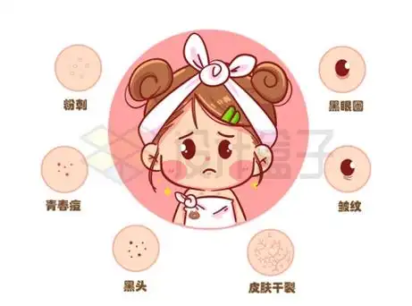 可爱卡通小美女脸上的各种皮肤问题集锦9199005矢量图片免抠素材