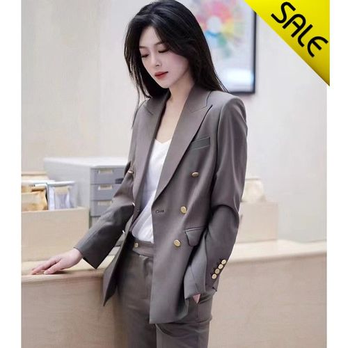 灰色春秋西装套装女小个子高级感休闲正装职业装小西服外套两件套