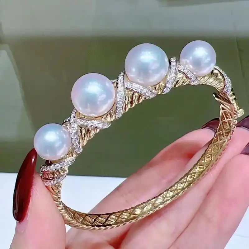 珍珠手镯.视觉惊艳的复古手镯 9-10/11-12mm正圆 - 抖音