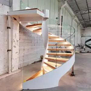 沧州楼梯弧形钢化玻璃定制茶色玻璃的旋转楼梯扶手椭圆型玻璃栏杆