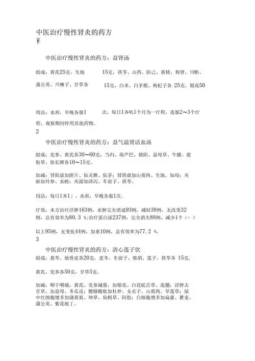 精选中医治疗慢性肾炎的药方