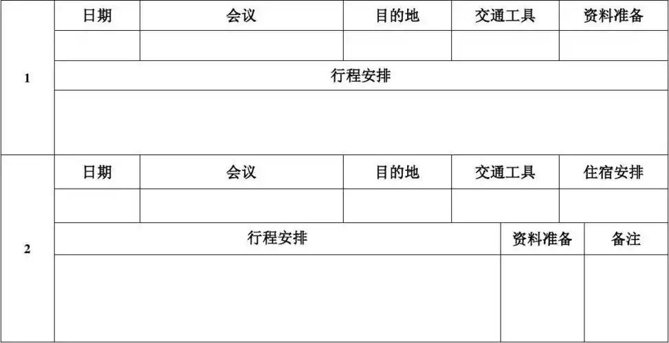 出差行程计划表