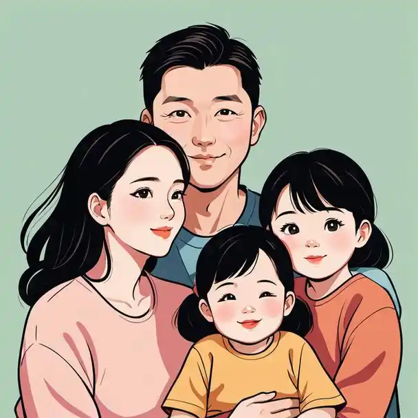 亲子头像|一家四口两女儿专属头像设计