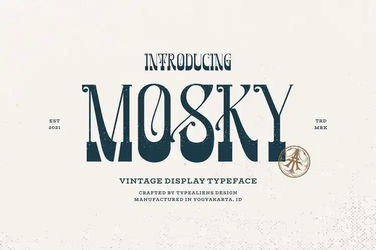 潮流复古逆反差酸性海报标题logo衬线英文字体素材moskyfont