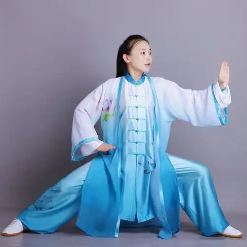 太极服渐变彩绘花太极拳比赛服演出服加长飘逸男女同款表演服新款