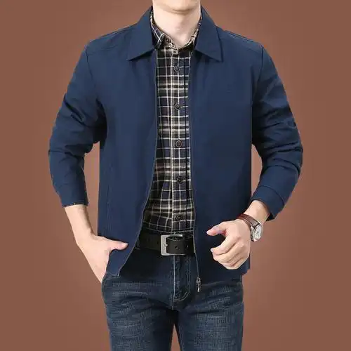 newlake棉中年男士外套春秋季薄款休闲男装中老年爸爸装宽松夹克衫