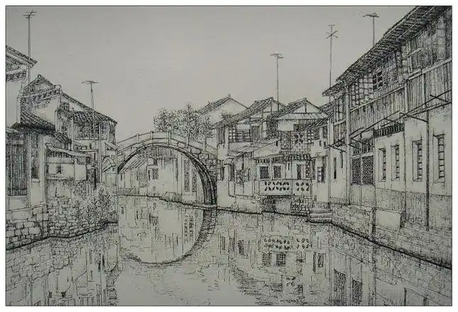 最爱线描之江南古镇原创画作