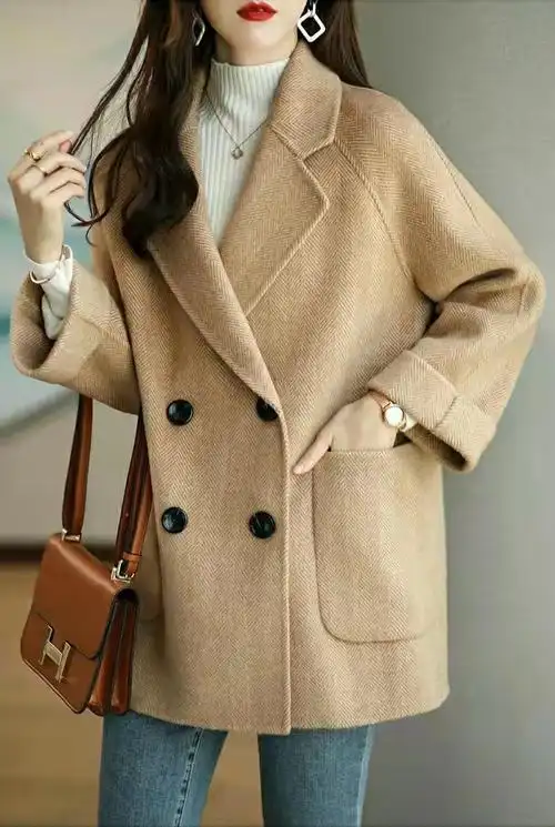 春季双面羊绒大衣女装中长款品牌尾货修身纯羊毛呢子大衣外套清仓