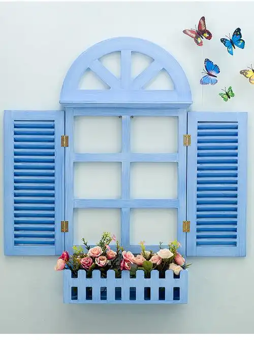 可狄 假窗户墙面装饰 欧式假窗户装饰仿真地中海风格百叶窗木质窗户
