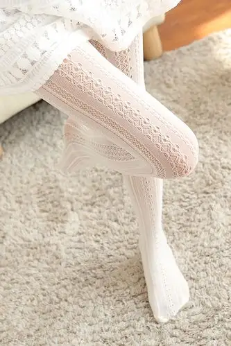 日系百搭白色镂空丝袜性感蕾丝提花显瘦复古网袜连裤袜春秋打底袜女