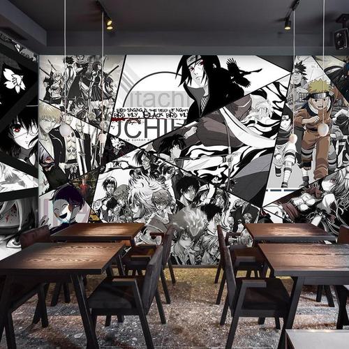 3d立体动漫墙纸火影忍者海贼王黑白漫画壁纸男卧室网吧日式餐厅
