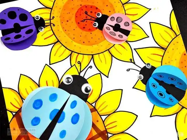 儿童画教程|暖色之美与手工之趣《花丛里来了一群神秘客人》