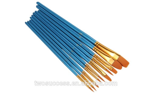 10pcs blue handle nylon artist brush set watercolor oil paints