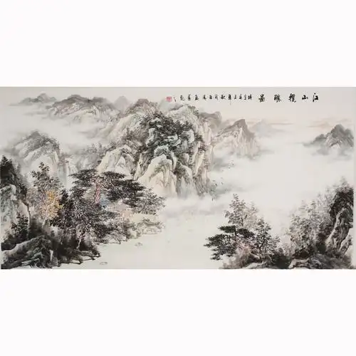 四时同艺术的优惠券大全—四尺精品横幅山水画手绘淡雅国画中式客厅