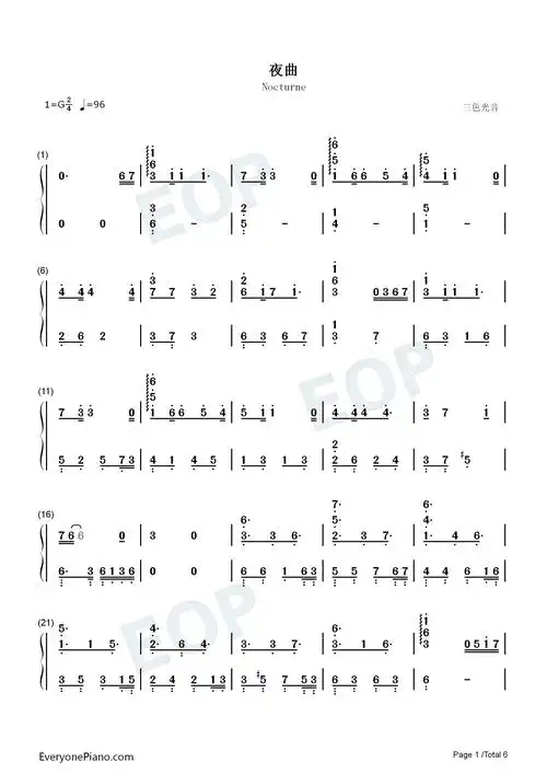 夜曲钢琴简谱-周杰伦 jay演唱-看谱啦
