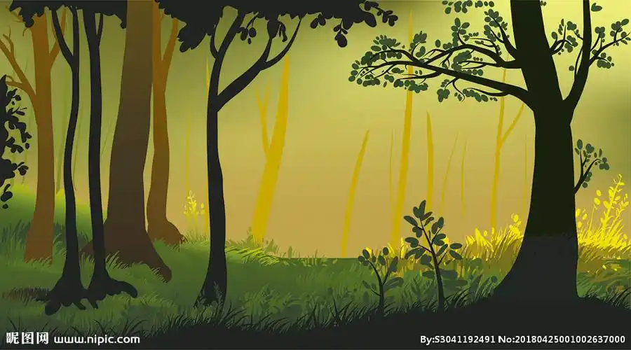 手绘矢量树林插画背景墙图片