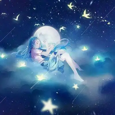 动漫 唯美 蓝色系 键盘壁纸 星空 少女