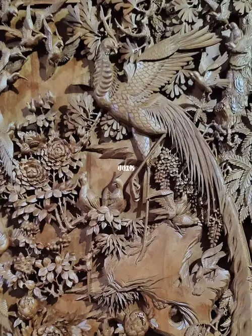 东阳木雕|百鸟朝凤_木雕_手工制作_雕刻_背景墙_屏风_东阳木雕_兴趣