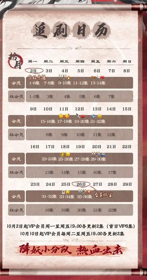 《虎鹤妖师录》会员周一至周五19:00各更新2集(首日会员6集),10月10