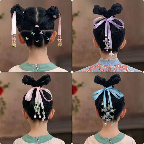 儿童汉服头饰女童编发头绳中国风小女孩飘带古装古风绑发发带发饰
