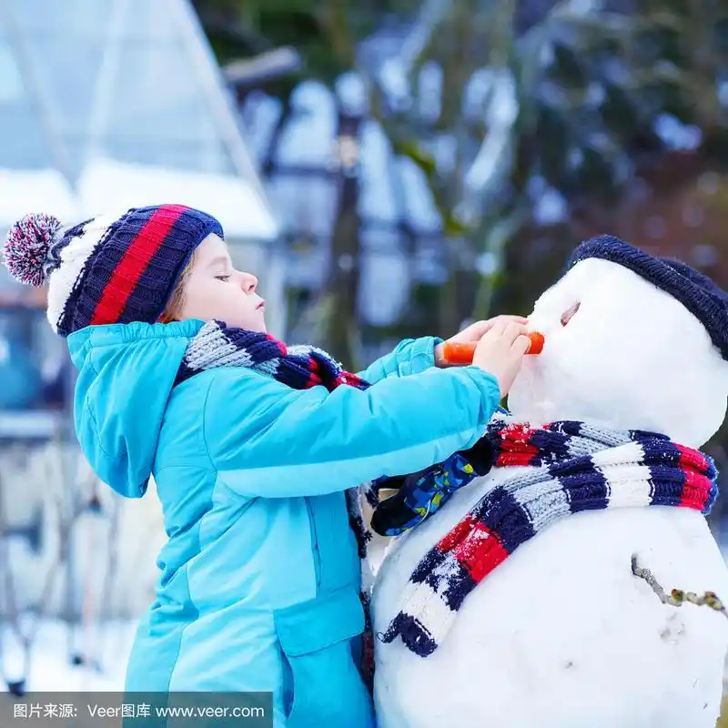 冬天,男孩,儿童,乐趣,堆雪人