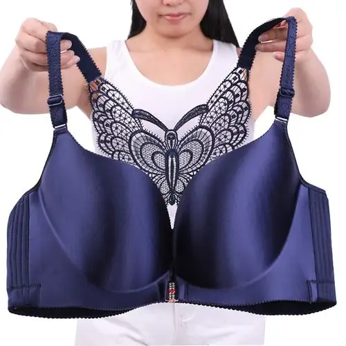 加肥加大码内衣文胸胖mm200斤大罩杯薄款无钢圈聚拢美背前扣胸罩
