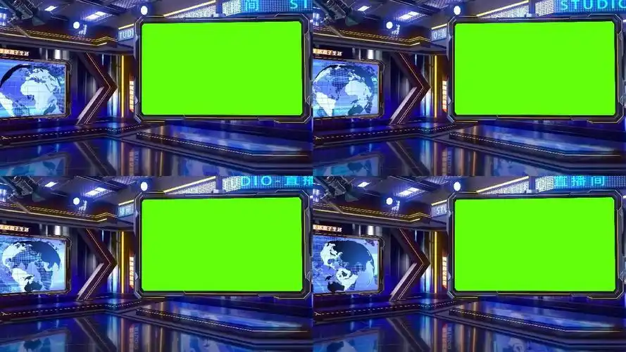 3d蓝色虚拟直播间新闻演播室主持人背景1