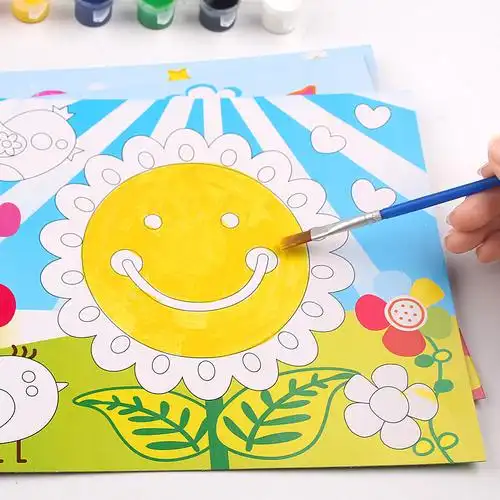 儿童水彩画颜料涂鸦diy画画套装宝宝涂色彩画填色水粉画手工制作