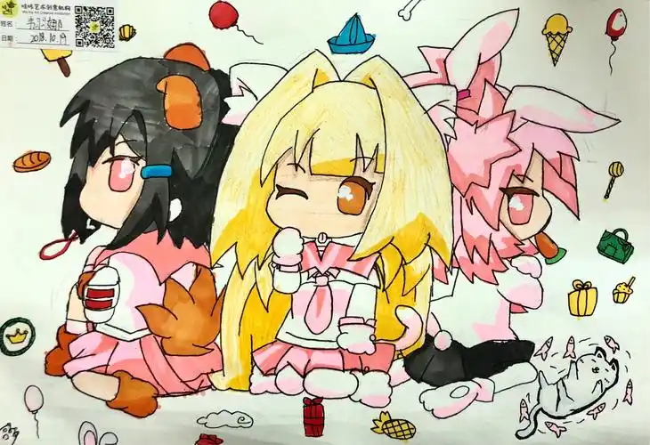 哇咔·leo艺术周五动漫初级班课题—《动漫q版人物组合》