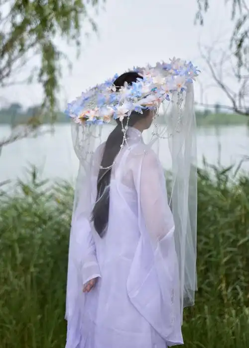 古风帽子斗笠带纱花灯仿古斗笠面纱帽子女斗笠流苏水晶帘帷幕拍照