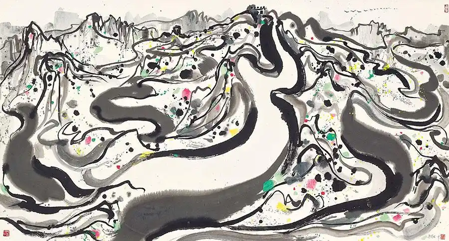 吴冠中作品: 万里长城水墨画高清大图欣赏