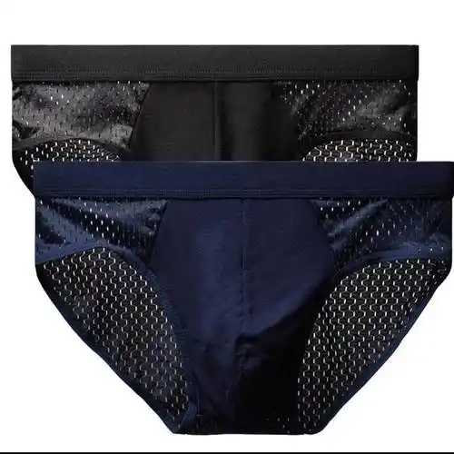 男士冰丝内裤三角裤网眼孔无痕超薄款透气纯