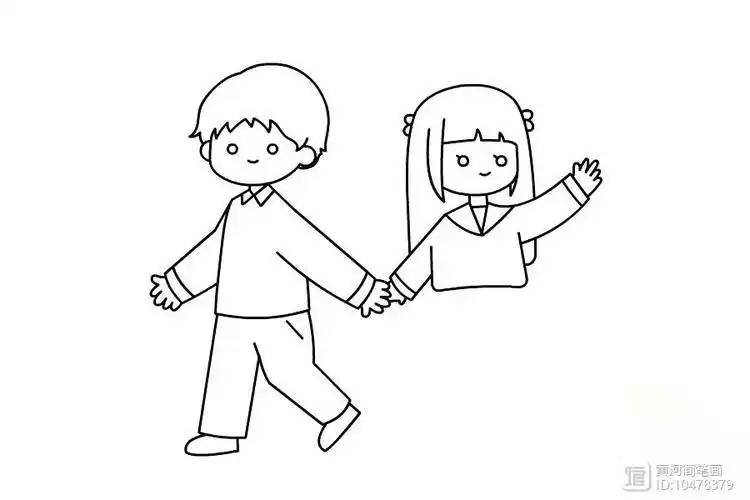 兄妹手拉手简笔画
