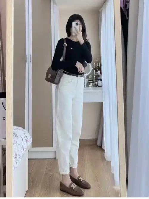 夏天白裤子怎么搭配衣服和鞋子好看_白色_look_黑色