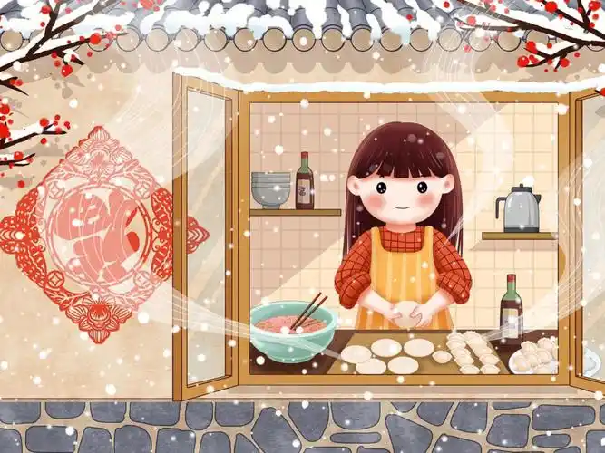 冬至插画冬至一家人包饺子