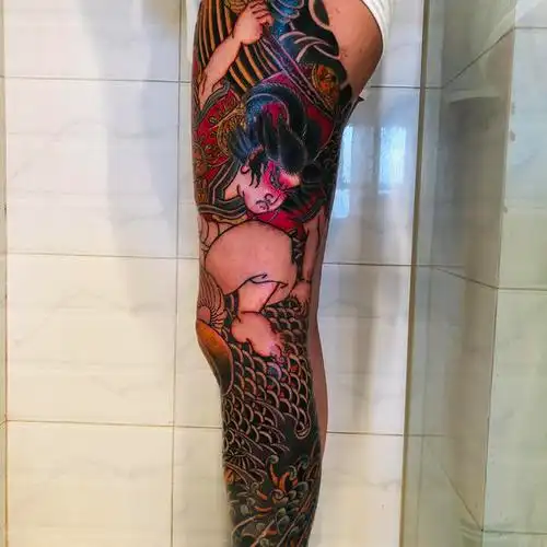 老传统花腿鬼若丸治鲤老传统花_纹身吧社区 - 纹身大咖