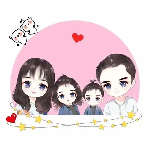 两个女儿一家四口头像简笔画