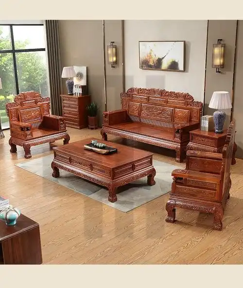 捷兆菠萝格实木沙发五件套菠萝格实木沙发沙明清仿古雕花沙发中式古典