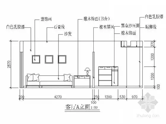 [广东]小巧简约两居室室内装修施工图客厅立面图