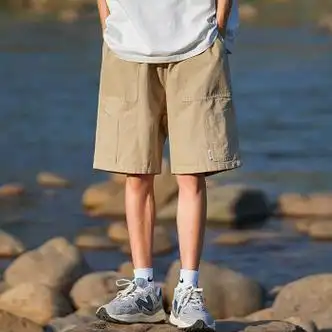 装短裤男2023夏季新品运动ins潮牌港风纯色简约百搭休闲裤宽松 卡其色