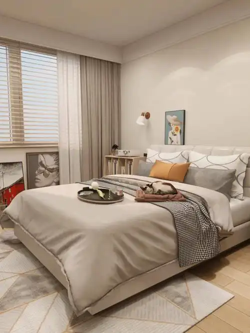 82简单大方的卧室,添加了原木元素,让色彩不单调82而且卧室的功能