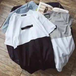 下摆 皮筋下摆百搭青年学生大码打底衫夏衣韩 日系原创撞色拼接短袖