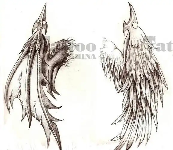 天使纹身代表着圣洁,善良,她是上帝的使者;恶魔,据说是堕落后的天使