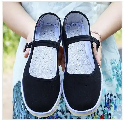 方口鞋女夏季上线牛筋底灯芯绒纯色鞋面浅口布鞋一字带搭扣细条绒女鞋